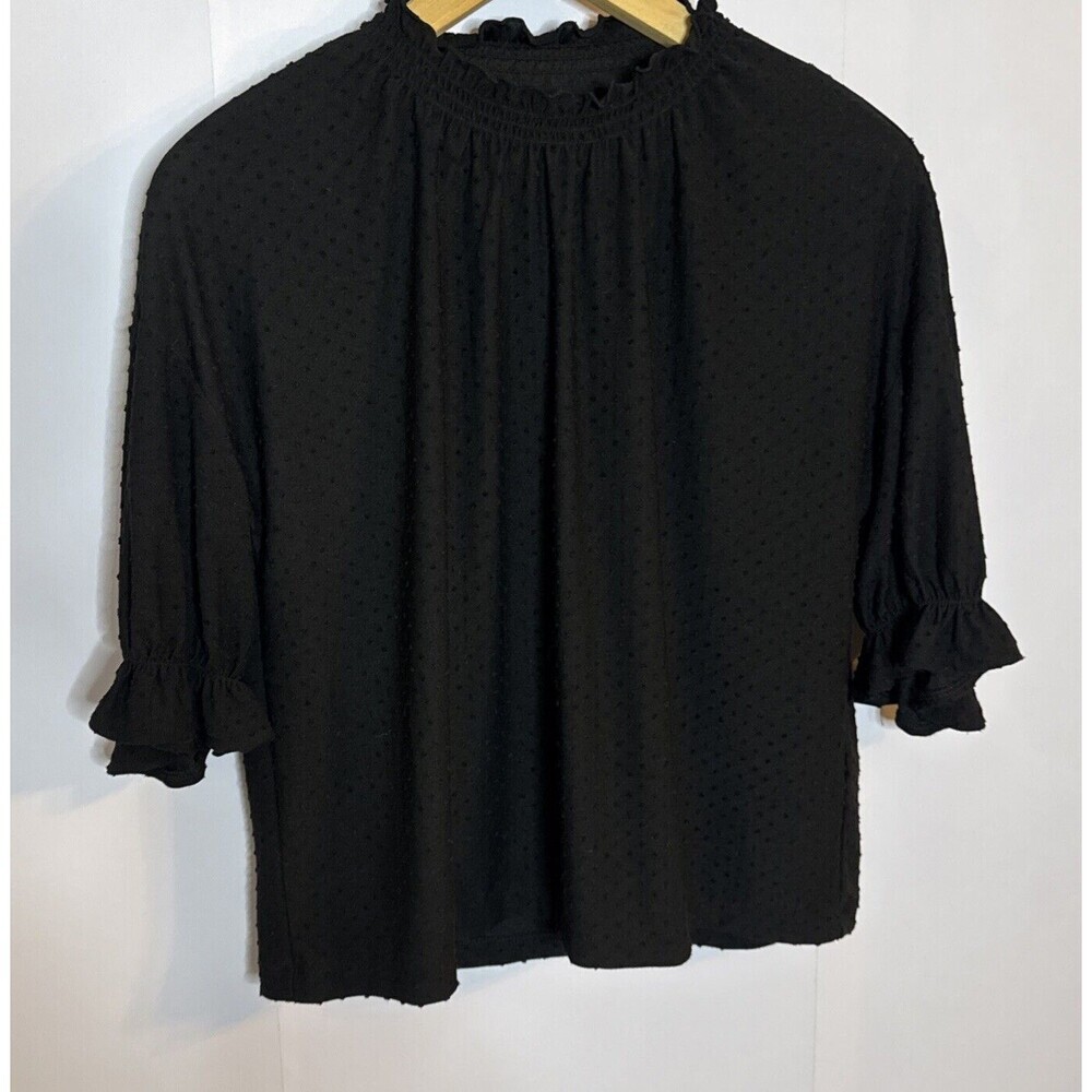 Madewell Polka Dot‎ Mock Neck Blouse Womens XS Ruffle Oversized Boxy Old Money - Picture 4 of 11